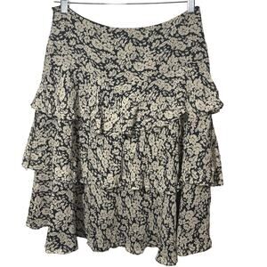 Lauren Ralph Lauren Silk Floral Tiered Skirt Petite 8P Blue White Ruffle A-Line